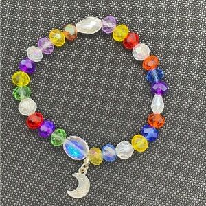 Colorful Beaded Bracelet with Moon Charm